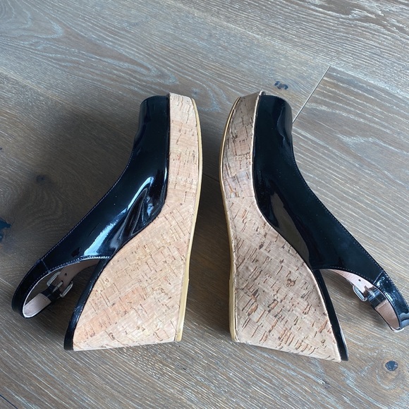 Like new! Stuart Weitzman Black patent leather cork wedges NWOT - Picture 2 of 6